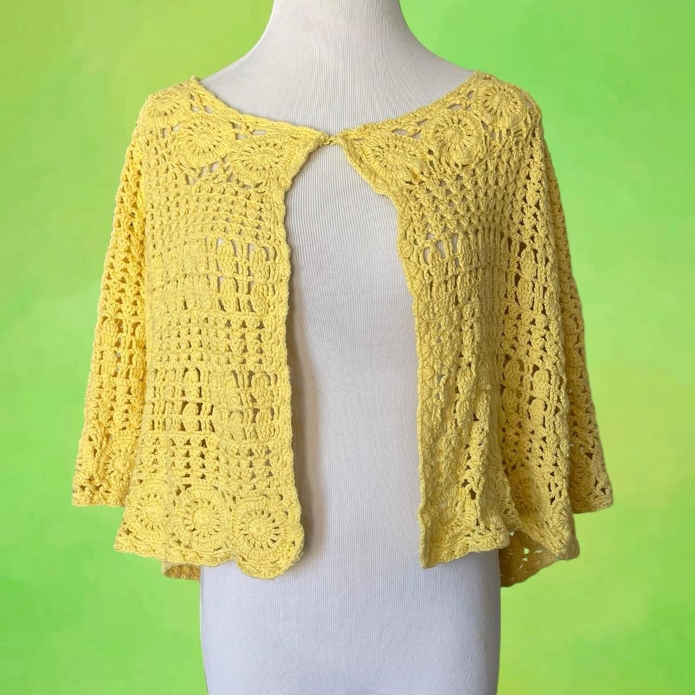 Vintage Yellow crochet knit sun sweater cardigan